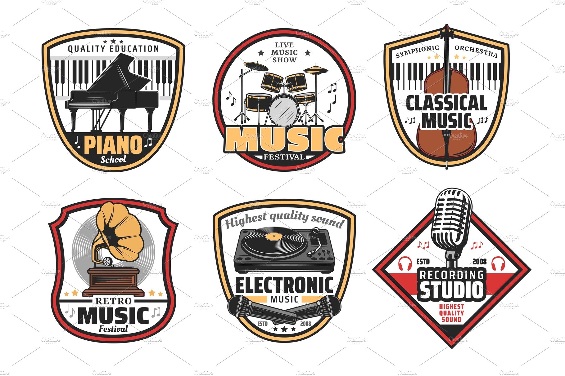 Electronic, retro and music icons cover image.