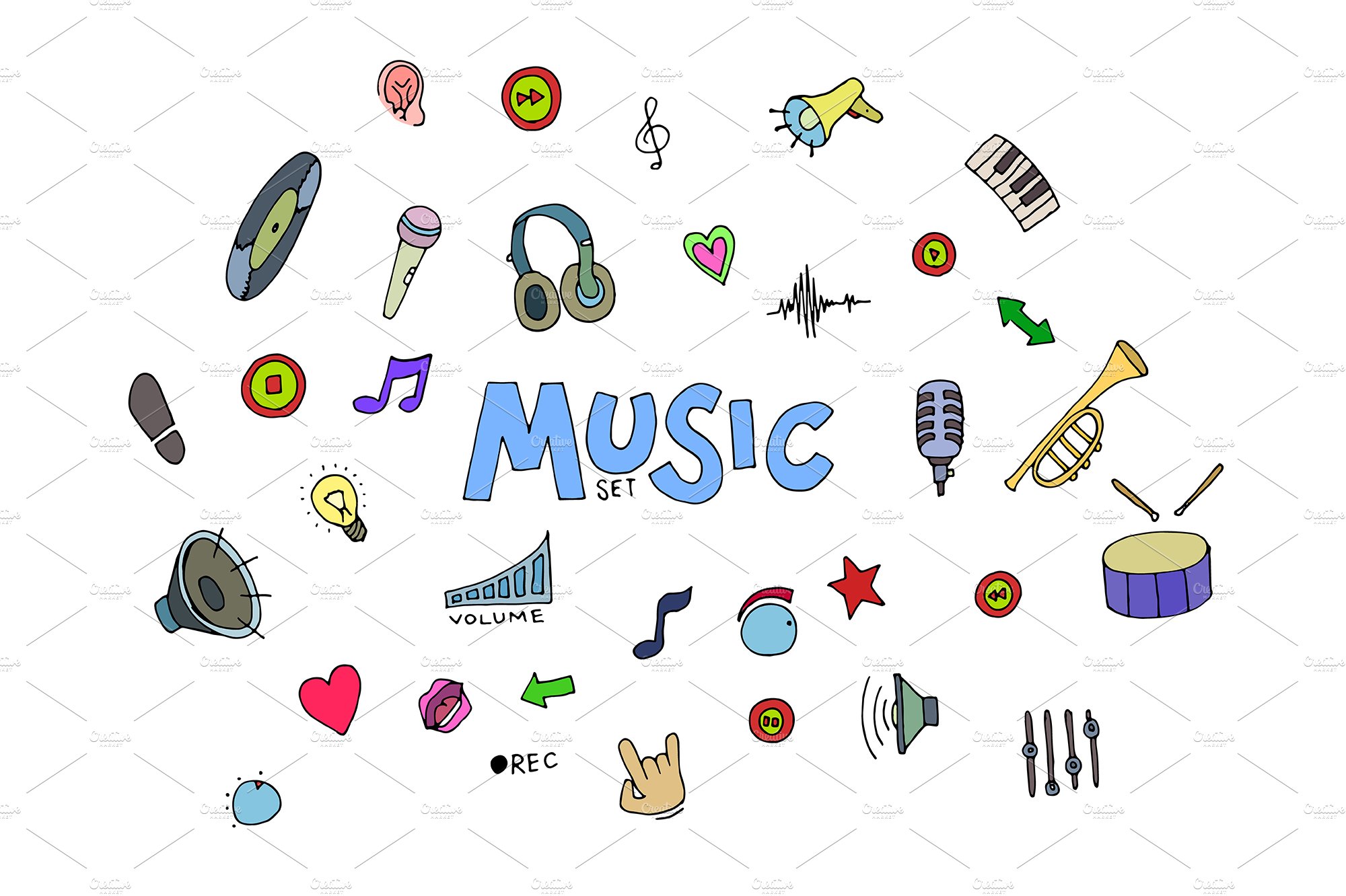 Colored Music doodles cover image.