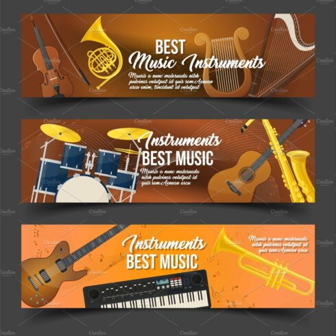 Set of isolated badges for music instruments cover image.