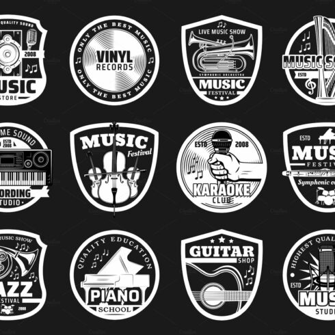 Music school and karaoke icons cover image.