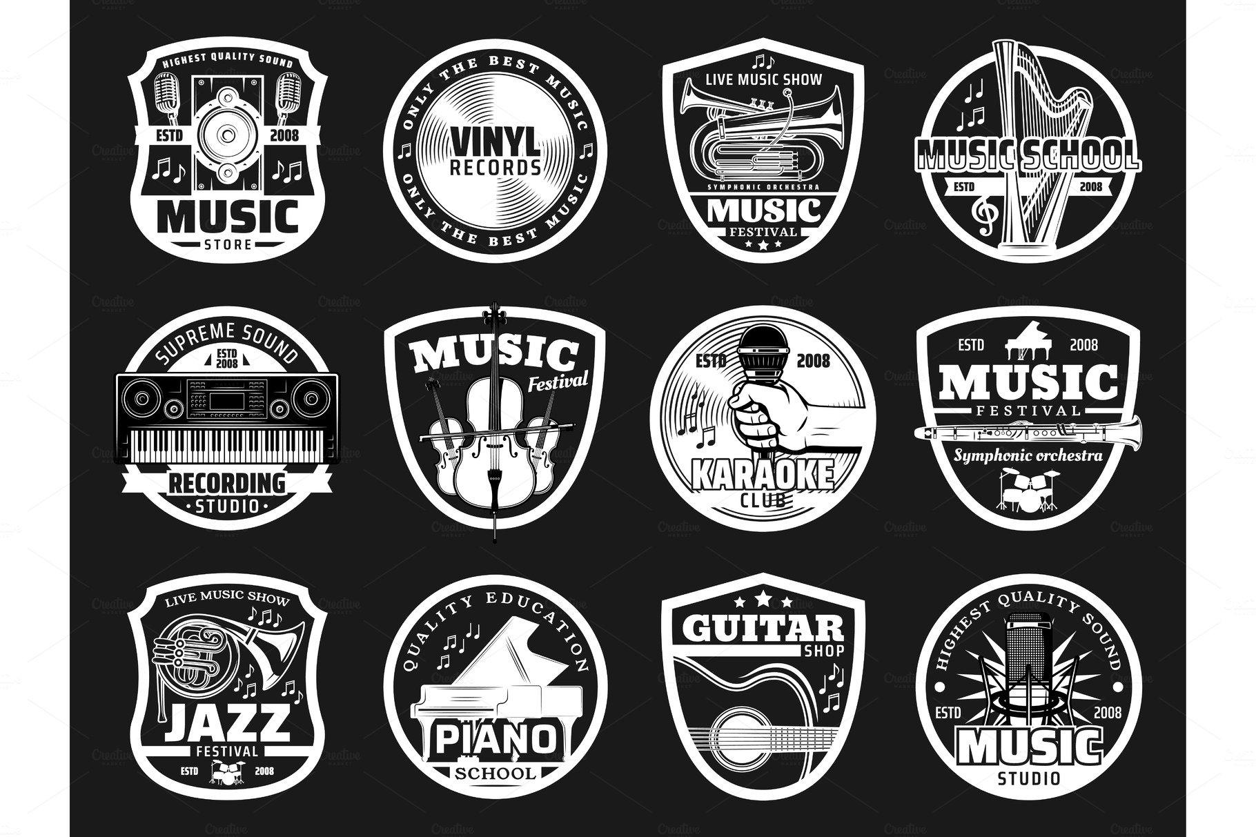 Music school and karaoke icons cover image.