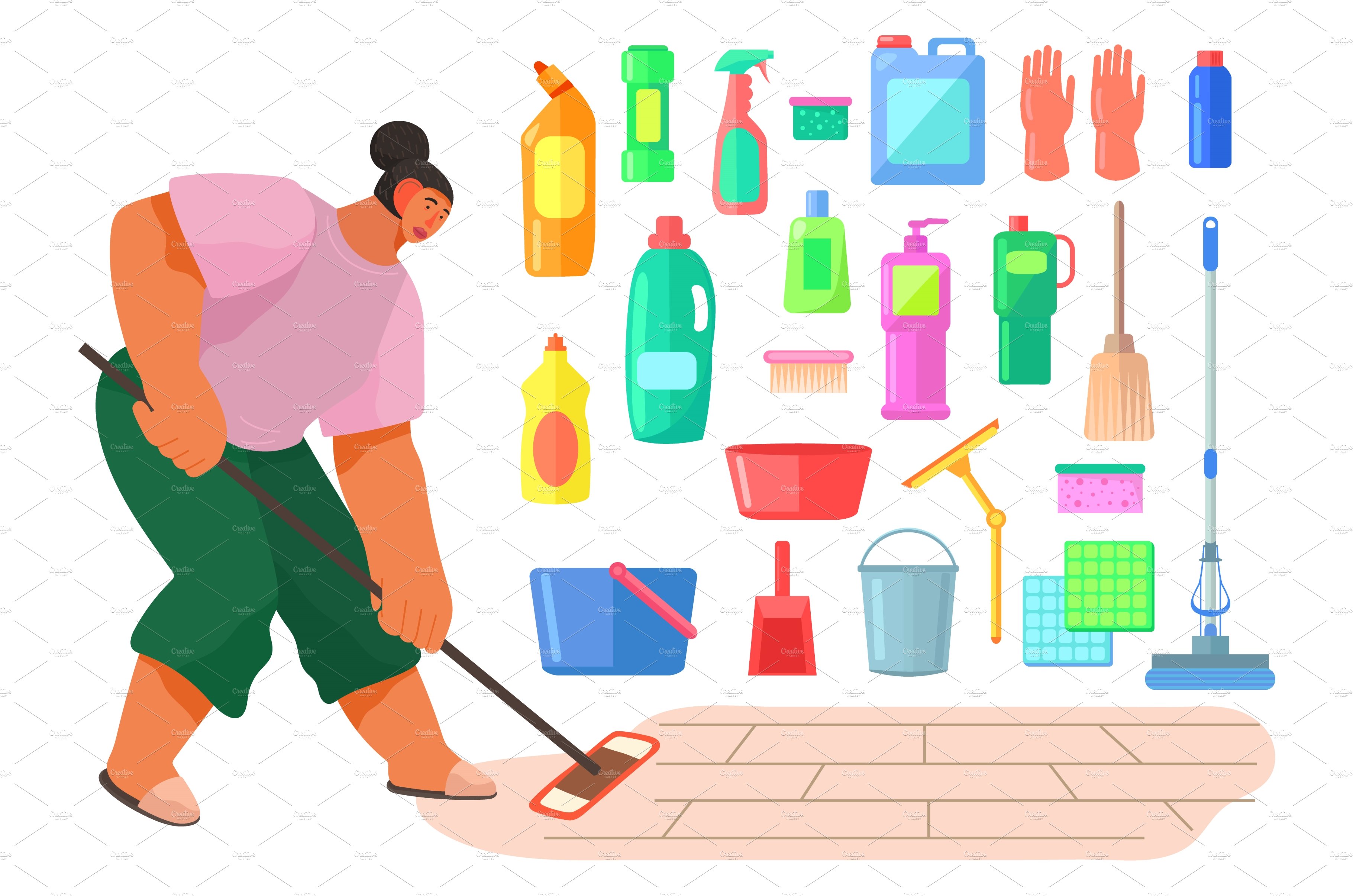 Cleaning at home. Large set of home cover image.