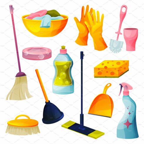 Set of home cleaning products icons cover image.