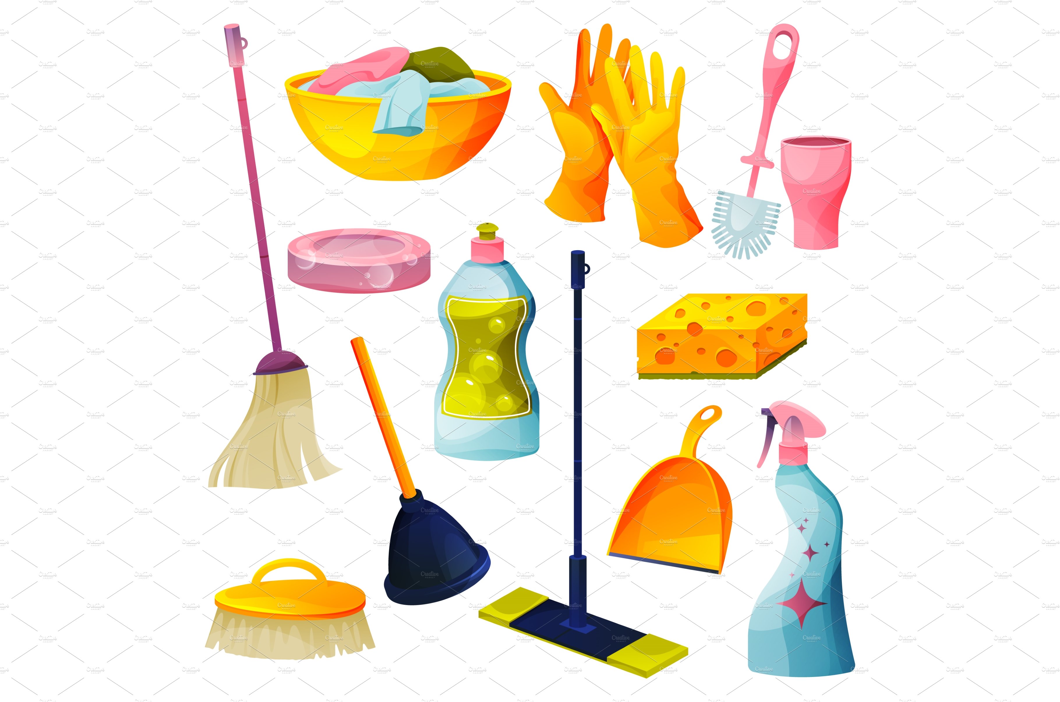 Set of home cleaning products icons cover image.