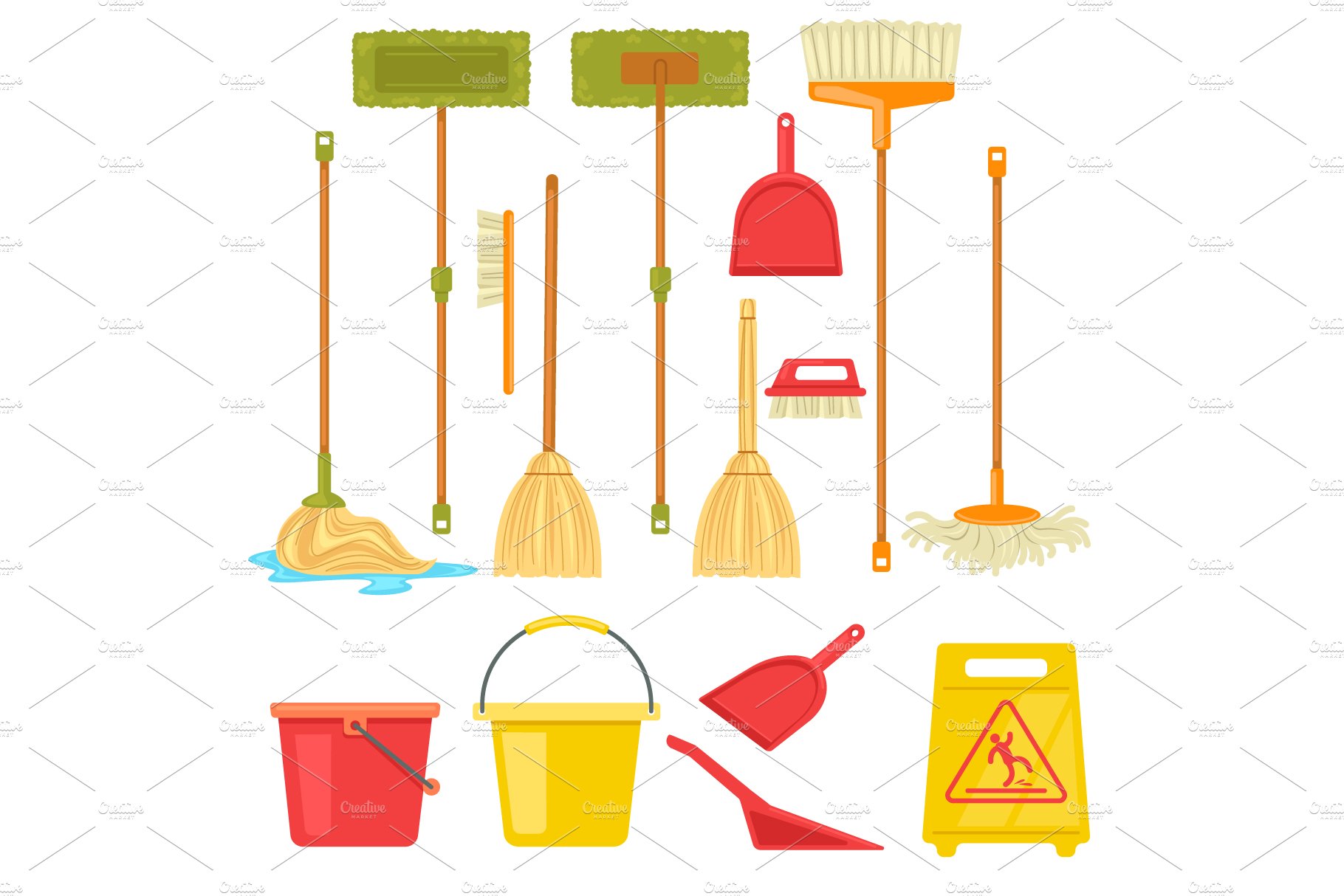 Cleaning tools broom mop supplies cover image.