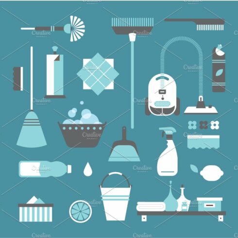 Vector cleaning icons cover image.