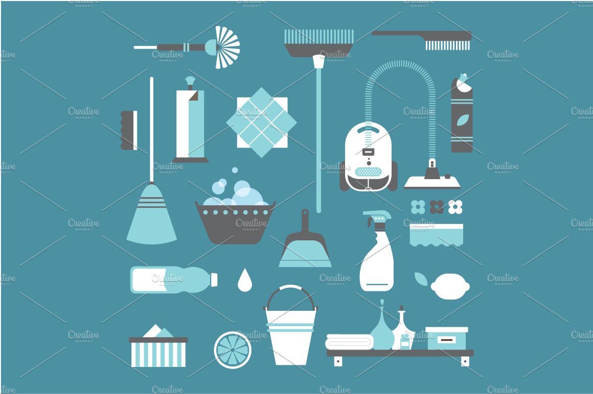 Vector cleaning icons cover image.