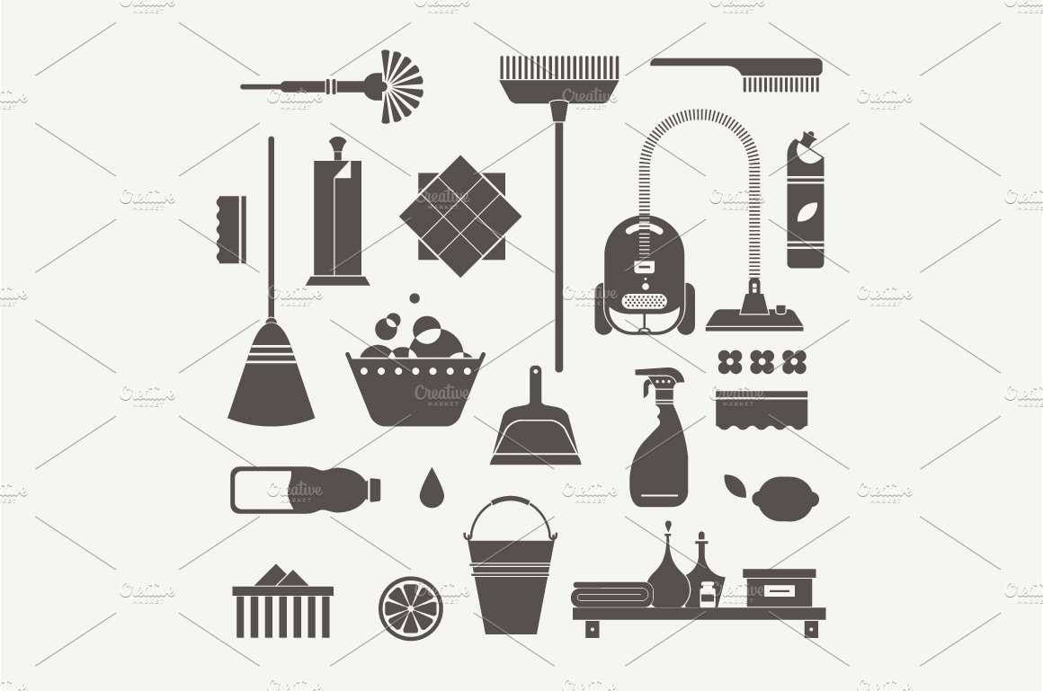 Vector cleaning icons preview image.