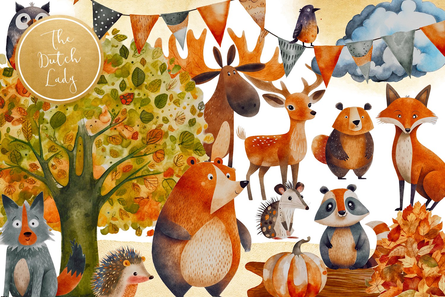 Autumn Animals Clipart Set cover image.