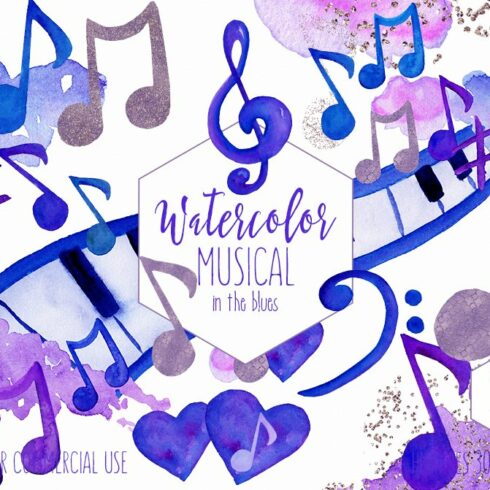 Watercolor Musical Clipart cover image.