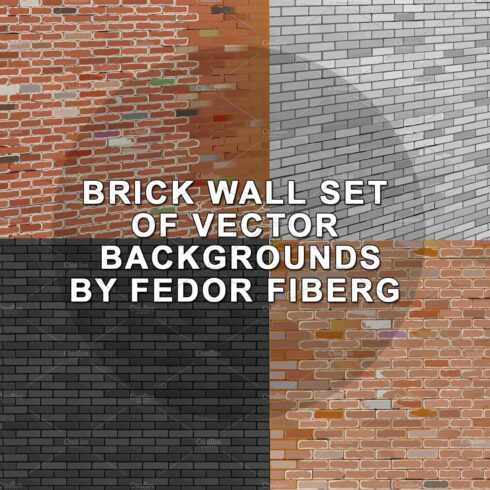 Brick wall set of vector backgrounds cover image.