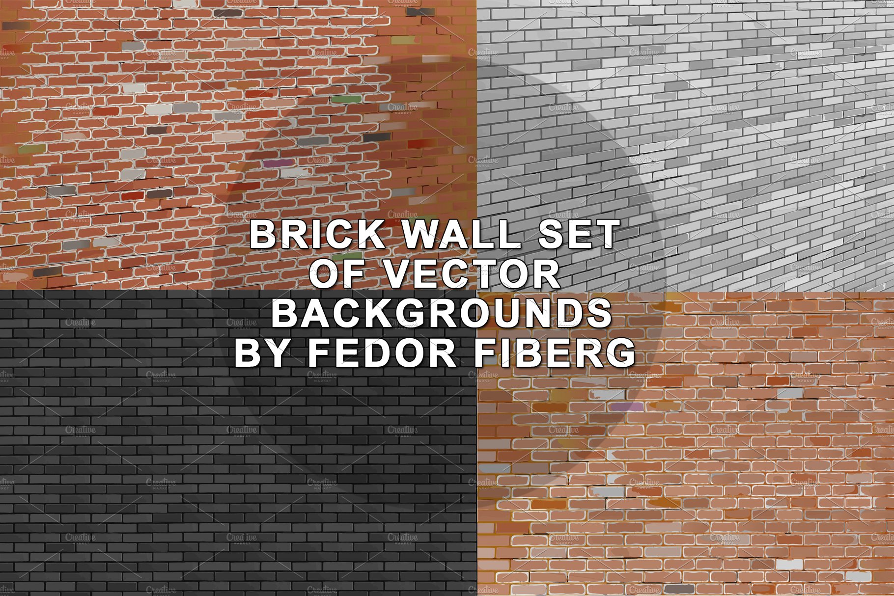 Brick wall set of vector backgrounds cover image.