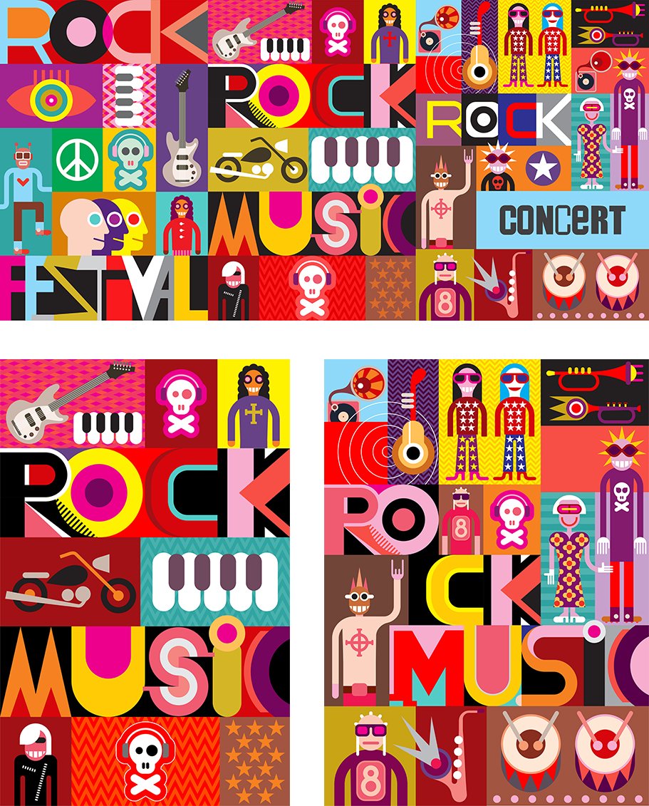 3 Rock Concert Retro Poster Designs preview image.