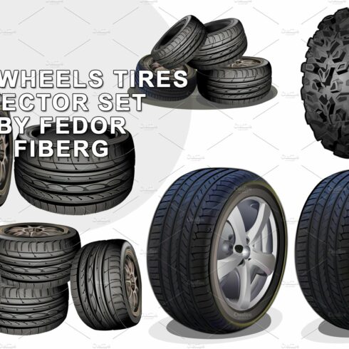Car wheels tires vector big set cover image.