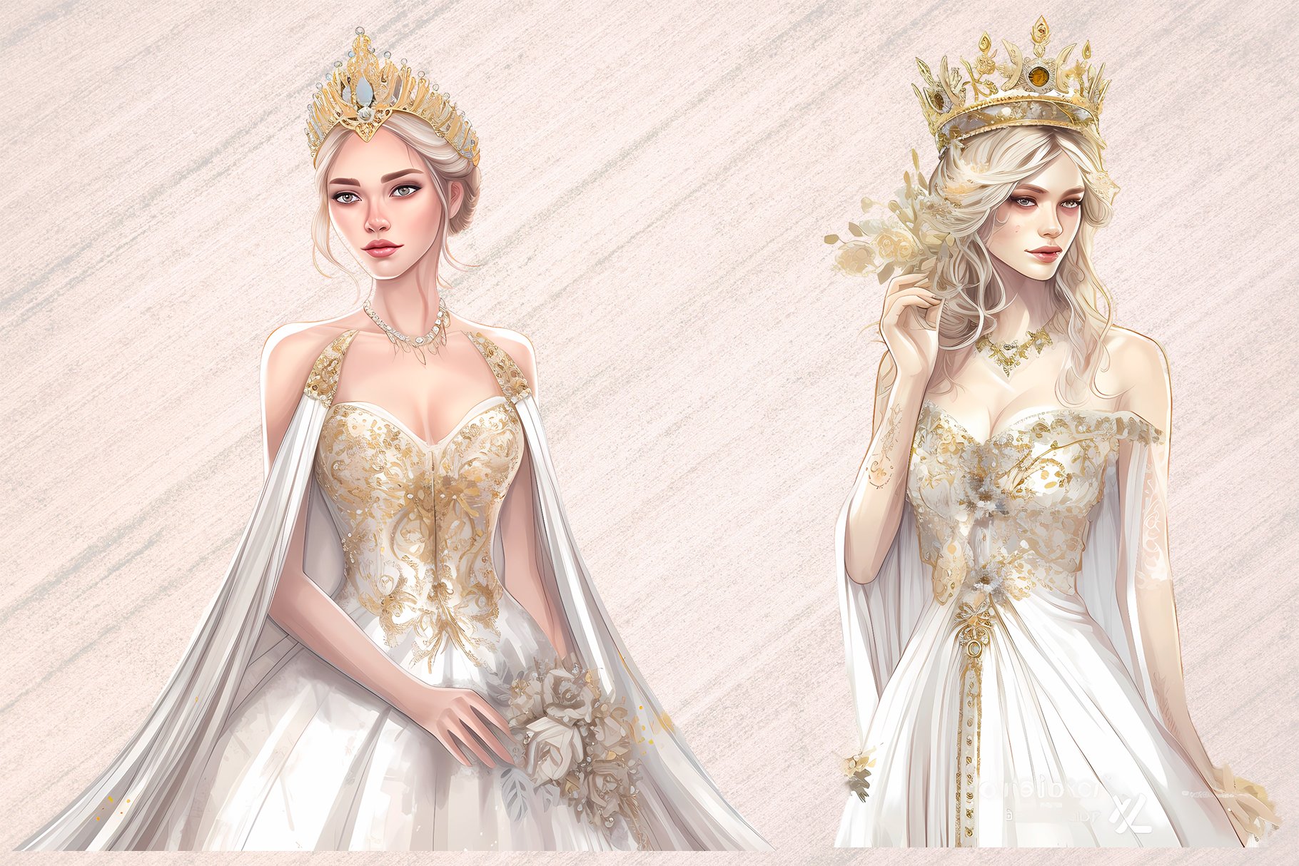 Bride In White Dress Wedding Clipart preview image.