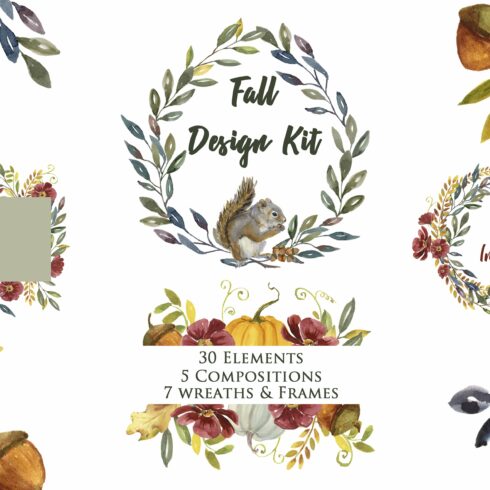 Huge Fall Design Kit Watercolor cover image.