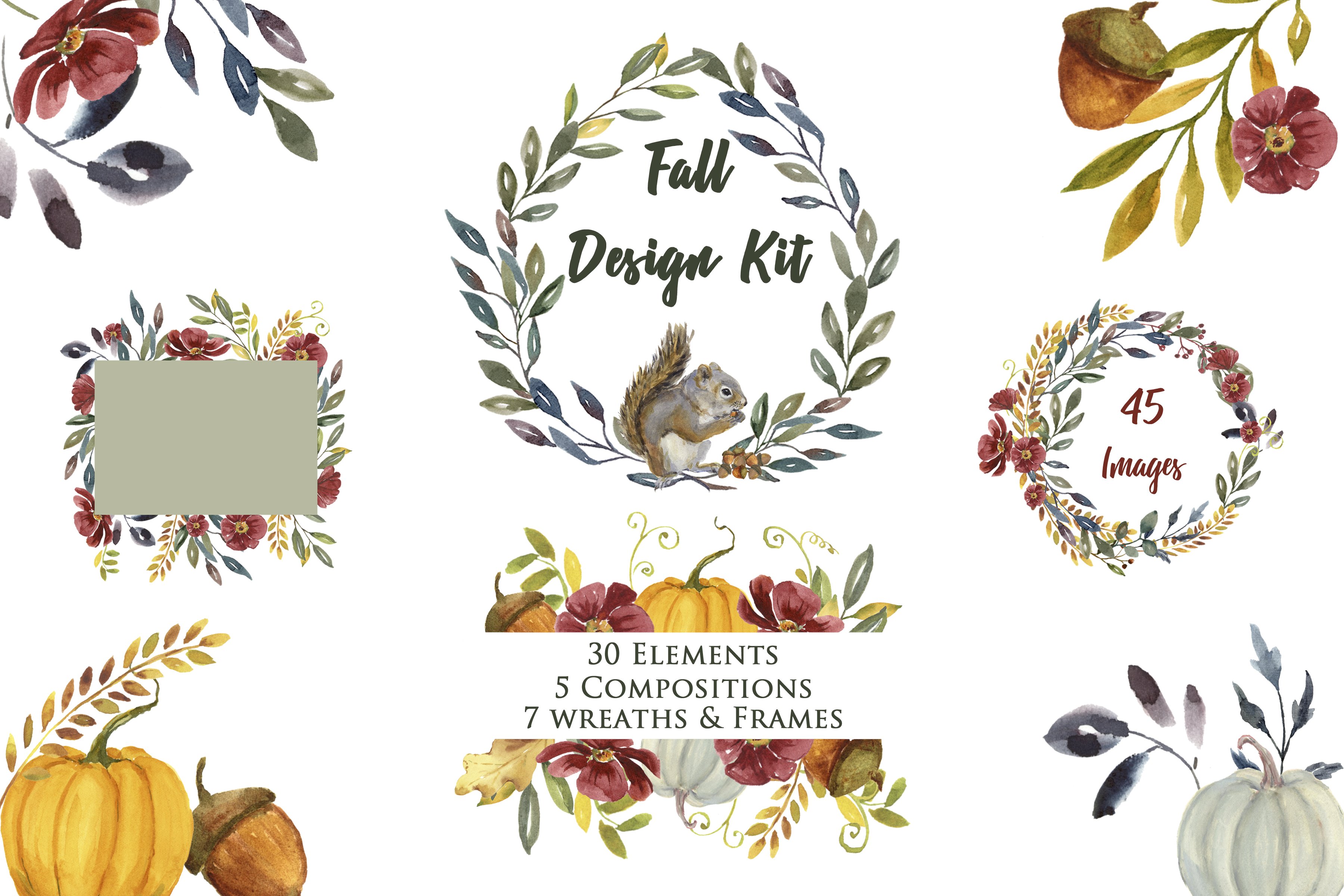 Huge Fall Design Kit Watercolor cover image.