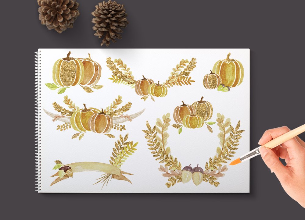 Fall Gold Dipped Watercolor Graphics preview image.