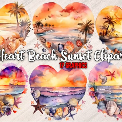 Heart Beach Sunset Clipart cover image.
