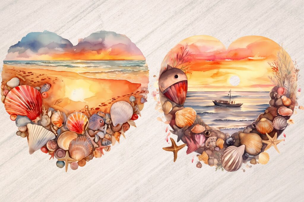 Heart Beach Sunset Clipart – MasterBundles