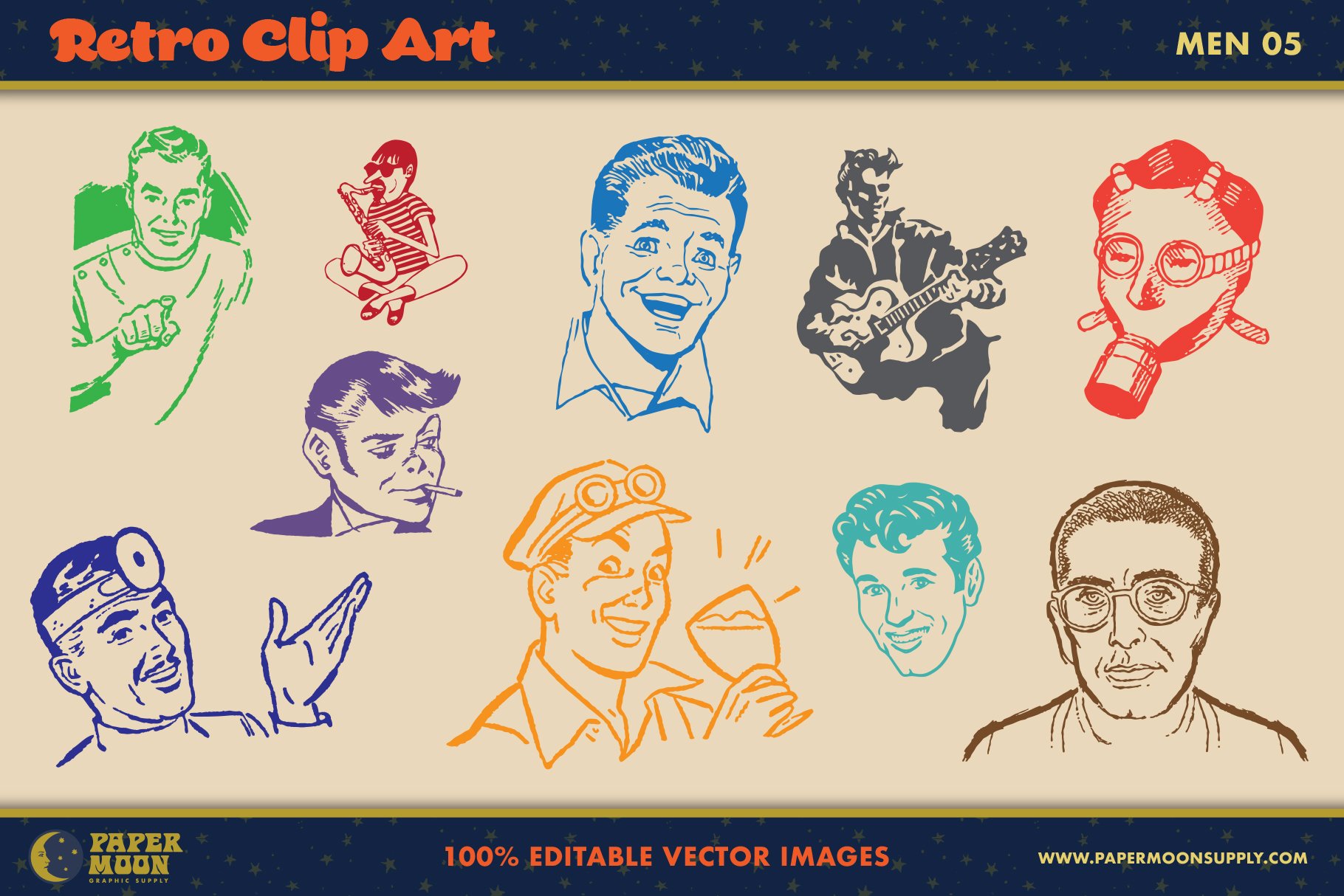 Retro Men Clip-Art Set 5 cover image.