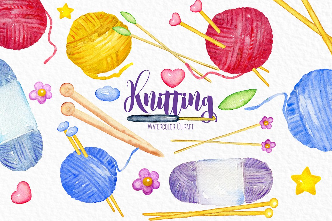 Knitting watercolor clipart cover image.