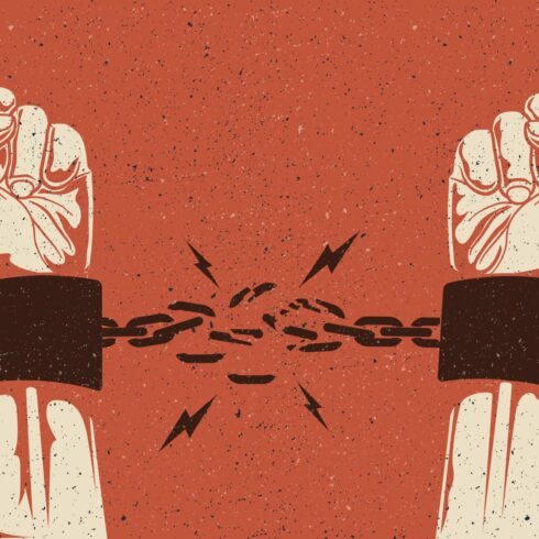 Human hands break the chain. cover image.