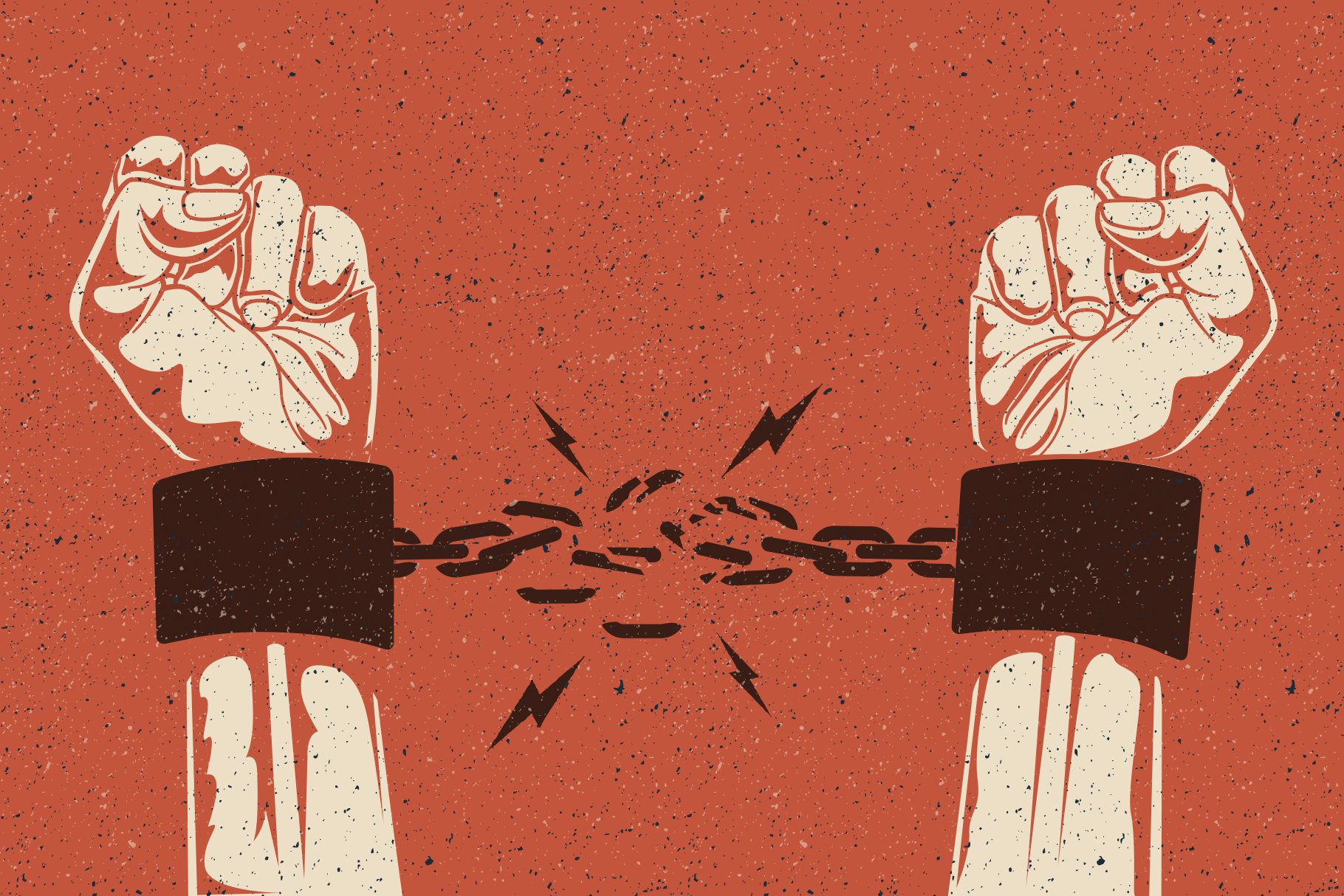 Human hands break the chain. cover image.