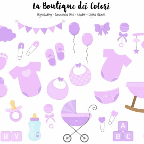 Purple Baby Shower Clipart cover image.