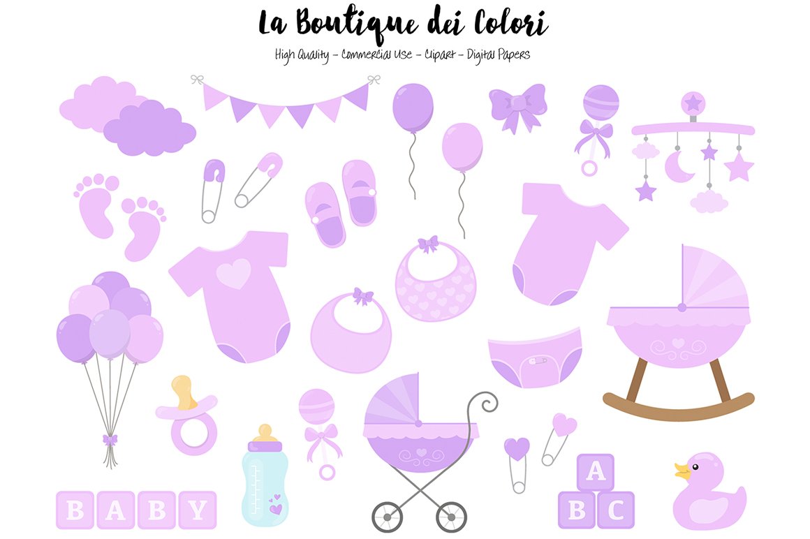 Purple Baby Shower Clipart cover image.