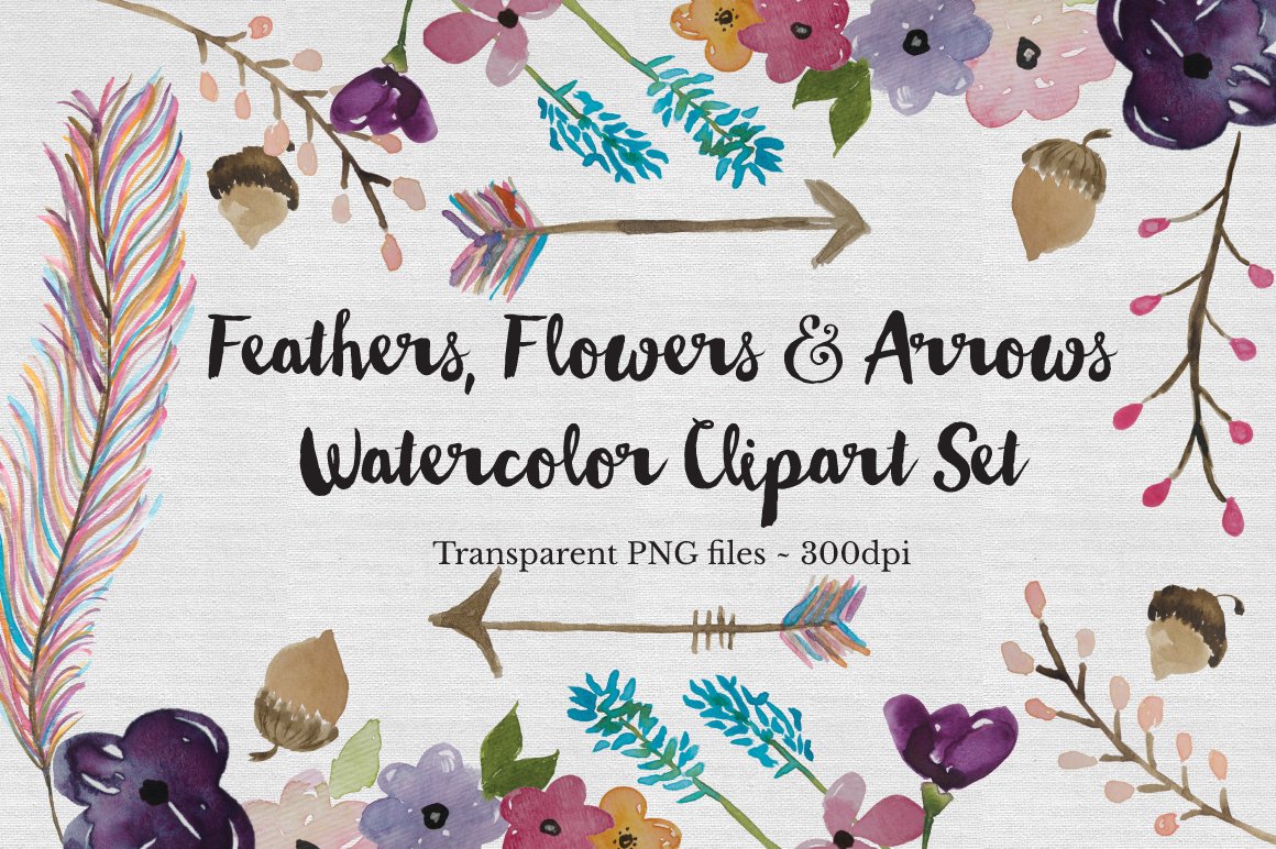 Watercolor Feather, Flowers & Arrows cover image.