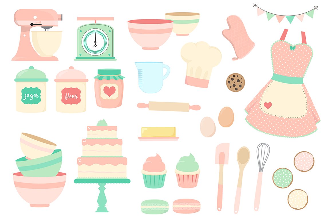 Pink and Mint Kitchen Clipart cover image.