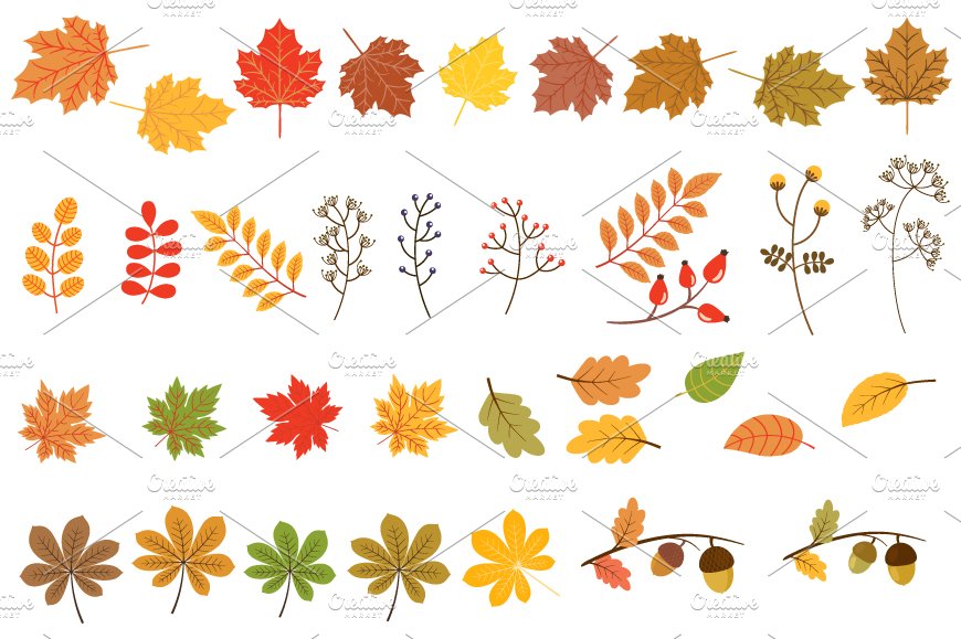 Autumn leaves clipart set preview image.