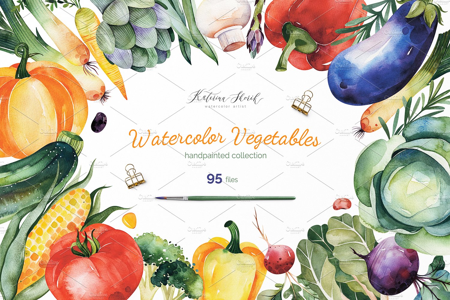 Watercolor Vegetables. cover image.