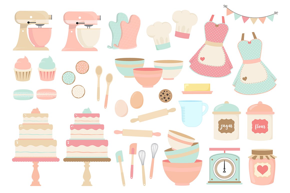 Pink and Blue Baking Clipart cover image.