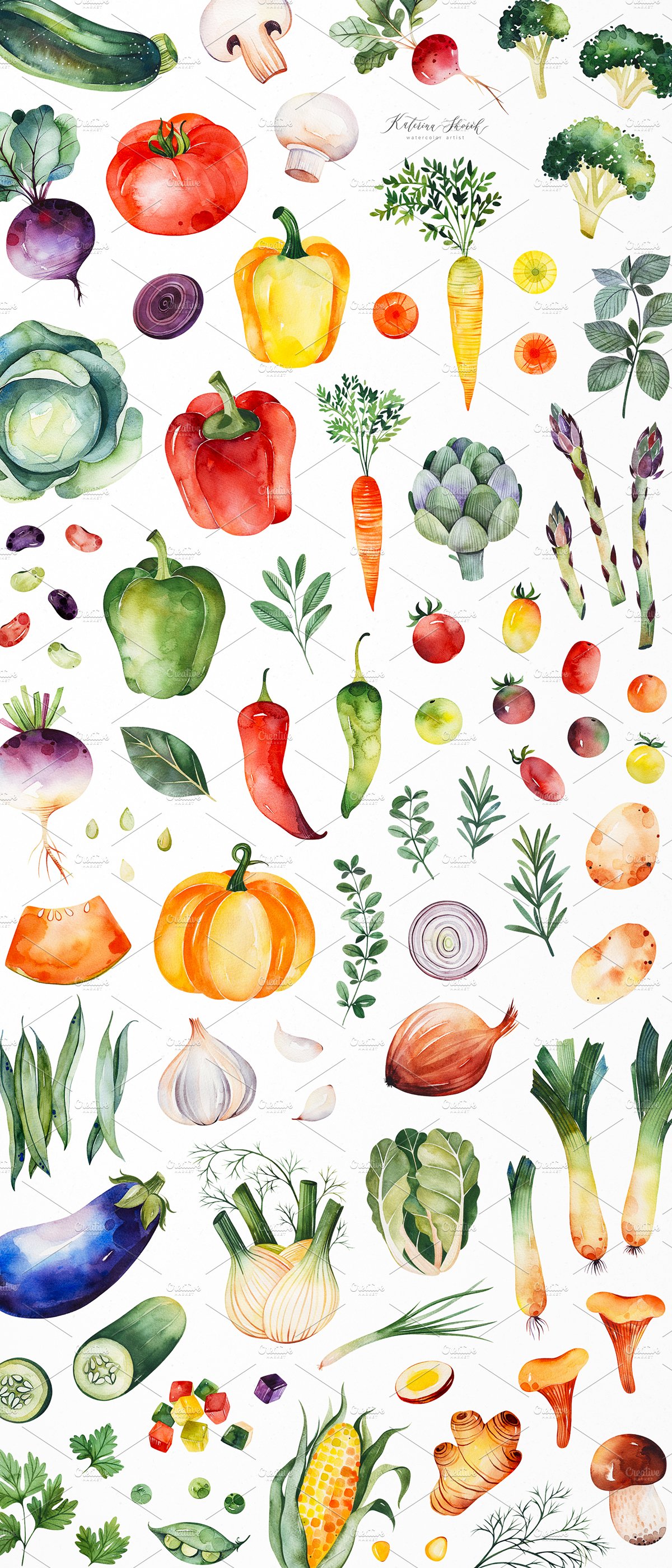 Watercolor Vegetables. preview image.