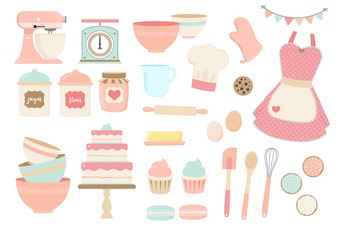 Pink and Blue Baking Clipart preview image.