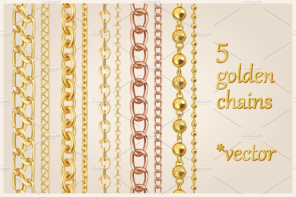 Set of 5 vector golden chains cover image.