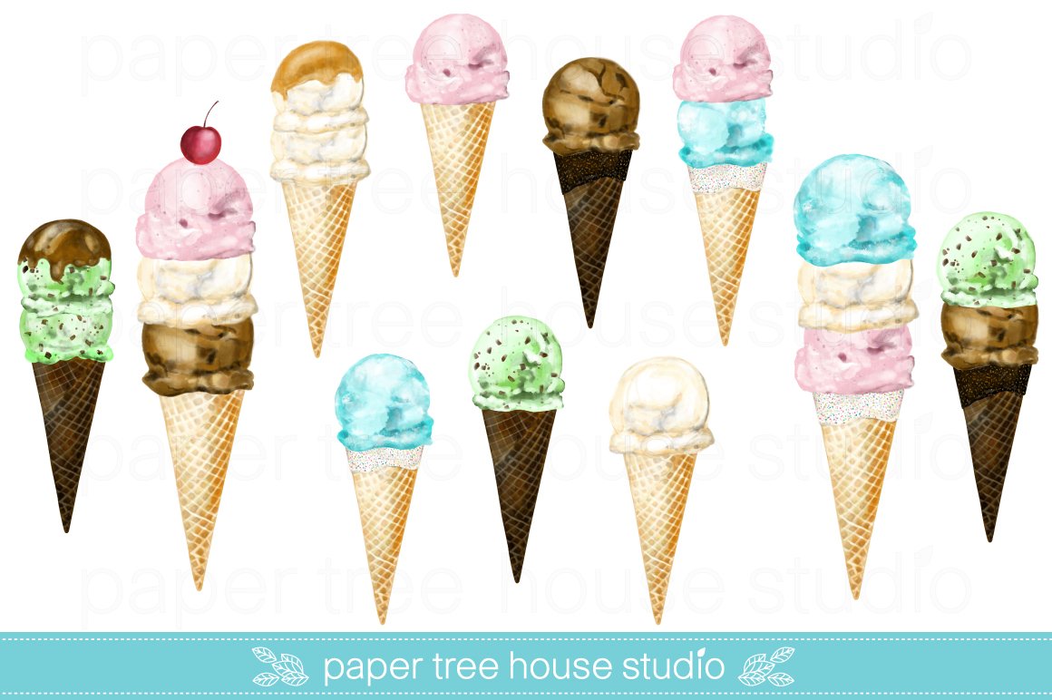 Watercolor Ice Cream Illustrations cover image.