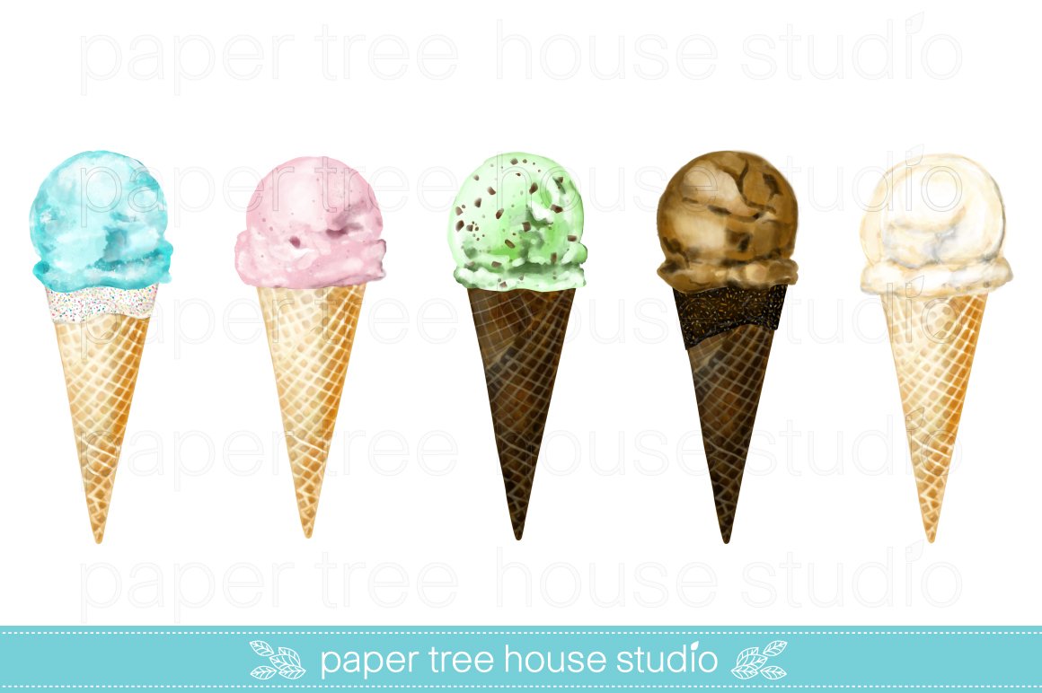 Watercolor Ice Cream Illustrations preview image.
