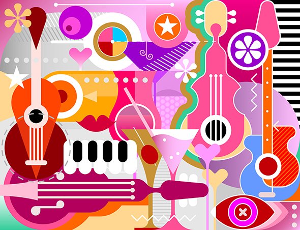 Cocktails and Music vector artwork preview image.