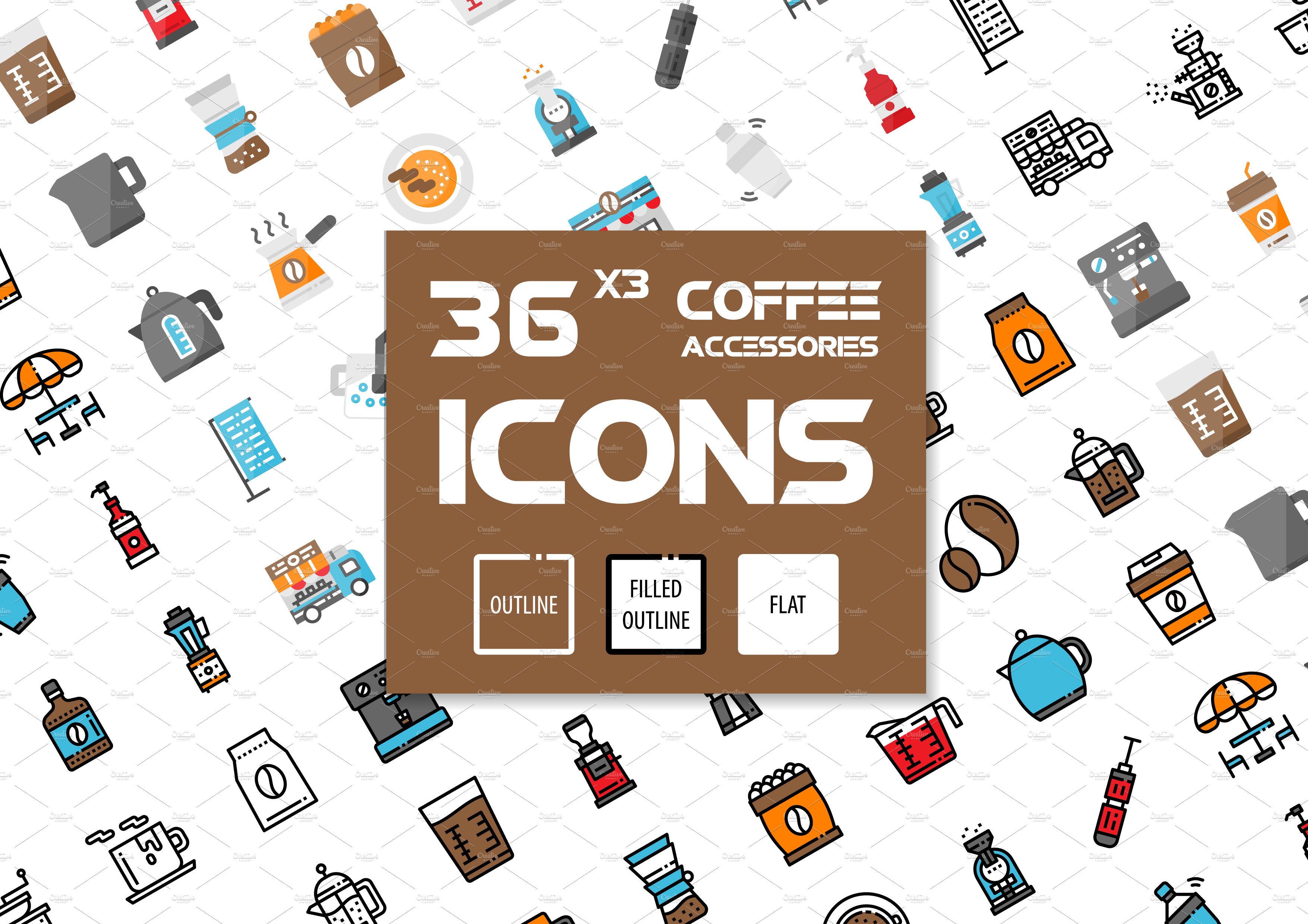 36x3 Coffee icons preview image.