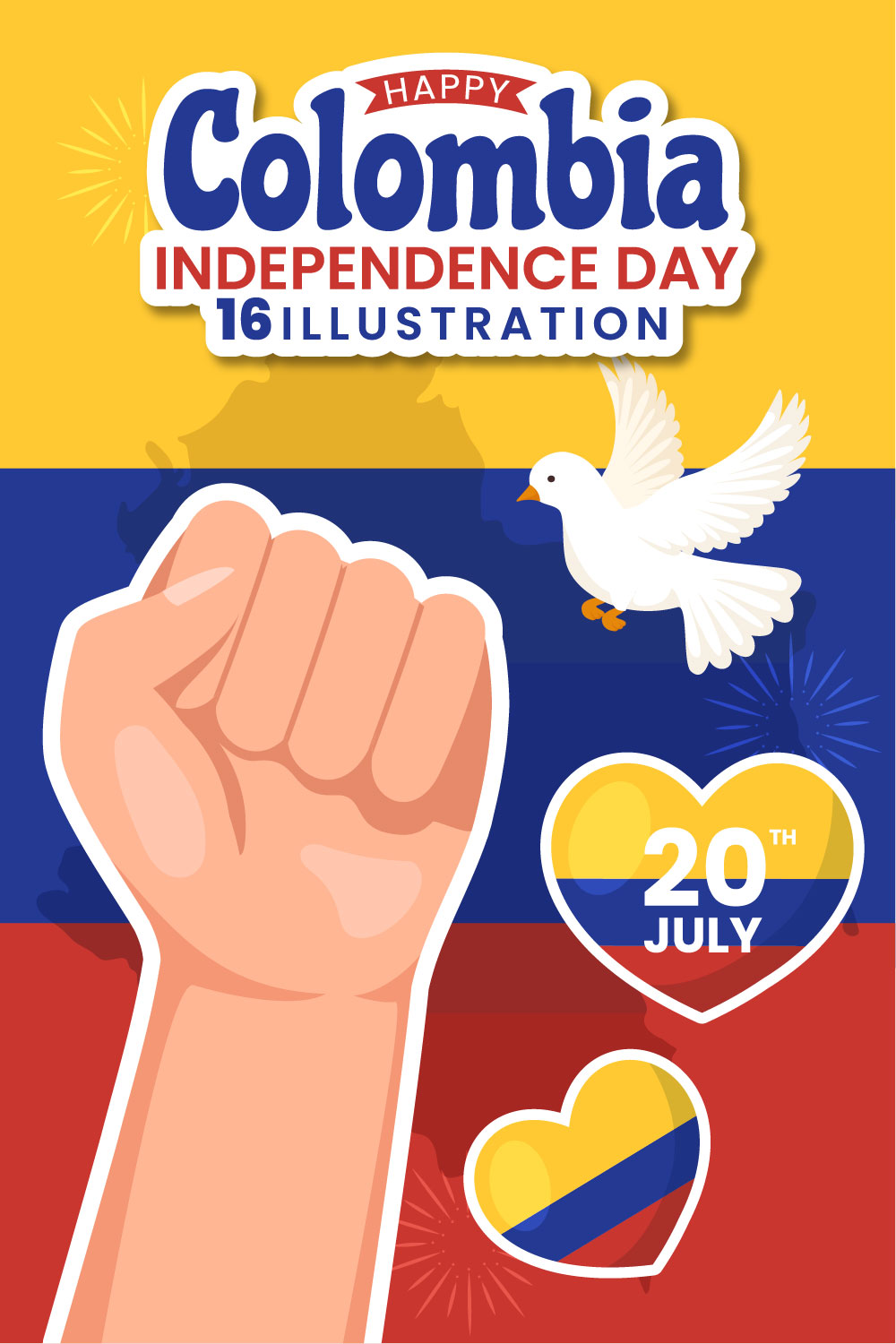 16 Colombia Independence Day Illustration pinterest preview image.