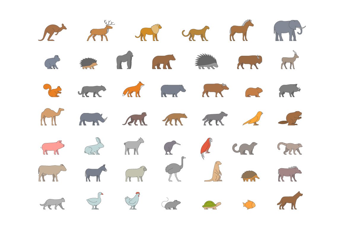 Big set of linear animals preview image.