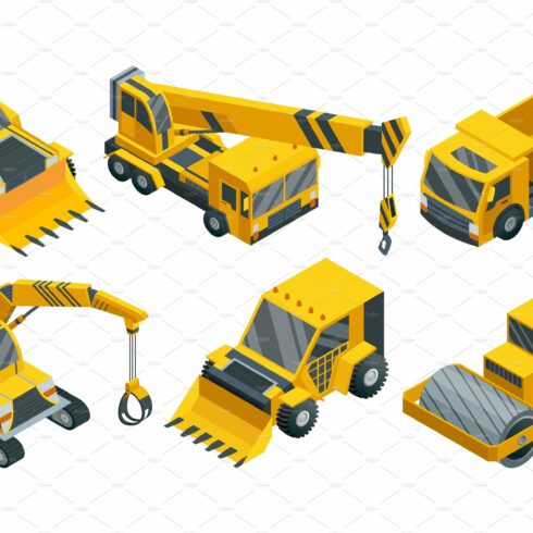 Construction machinery isometric set cover image.