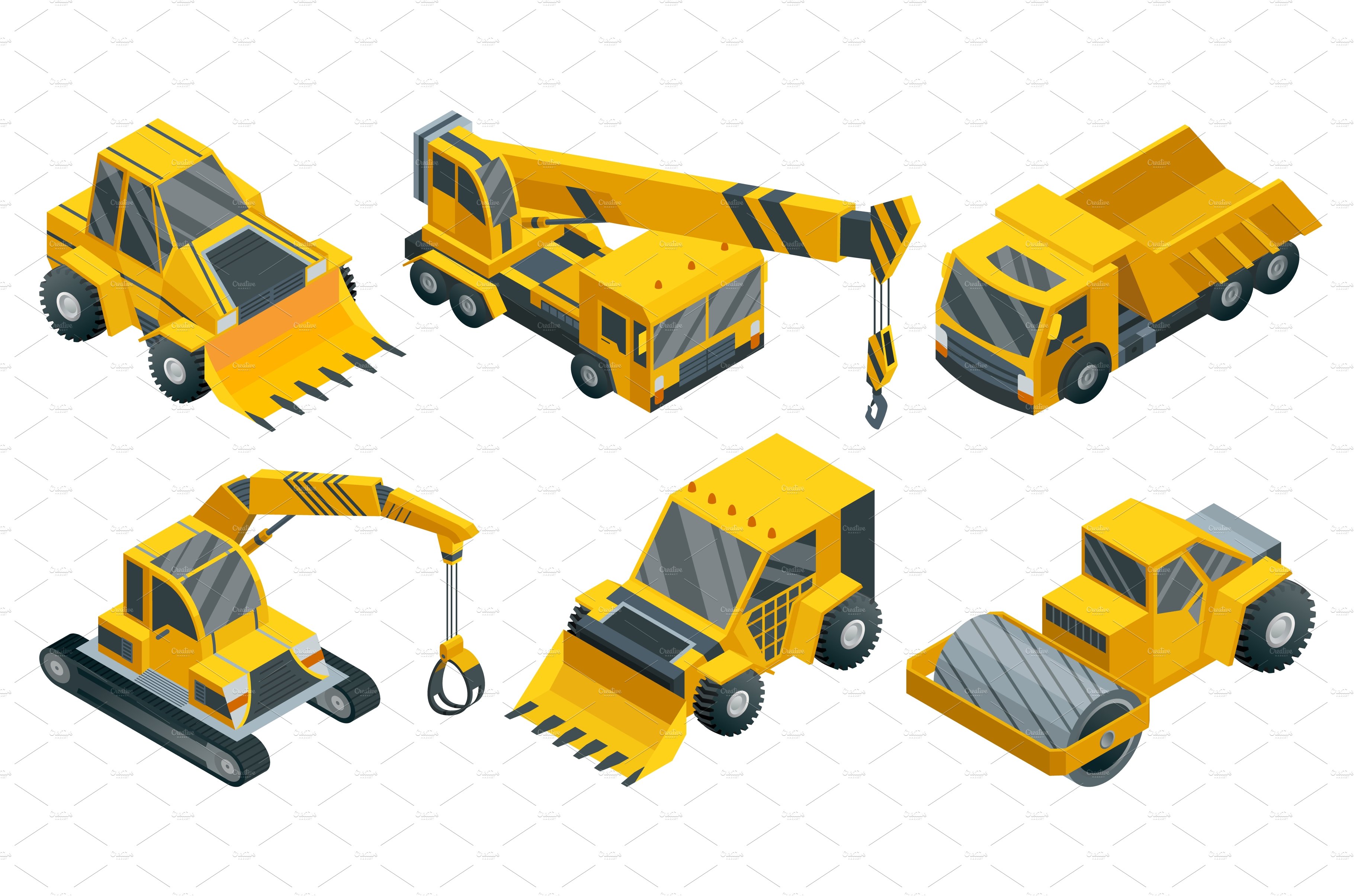 Construction machinery isometric set cover image.