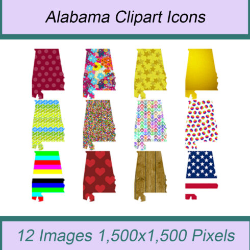 12 STYLISH ALABAMA STATE CLIPART ICONS cover image.