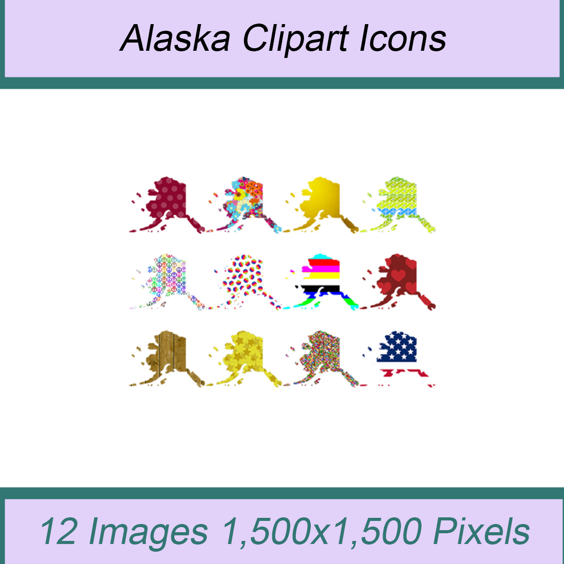 12 STYLISH ALASKA STATE CLIPART ICONS cover image.