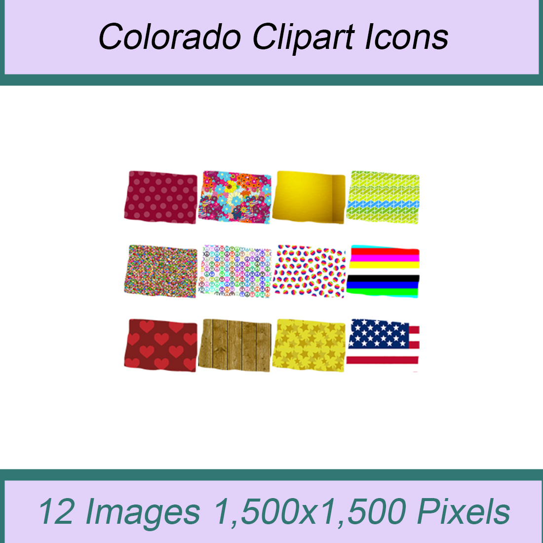 12 STYLISH COLORADO STATE CLIPART ICONS cover image.