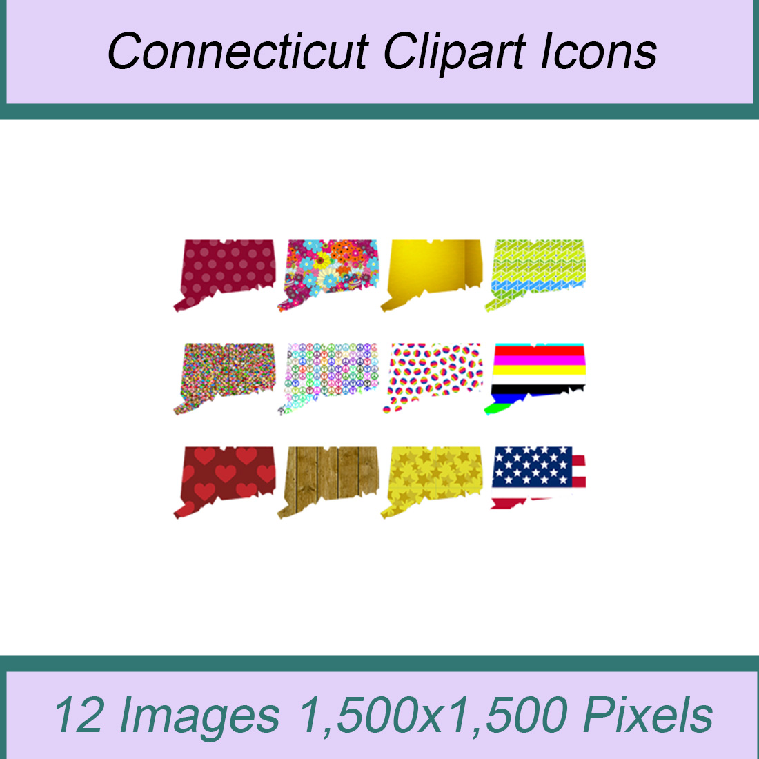 12 STYLISH CONNECTICUT STATE CLIPART ICONS cover image.